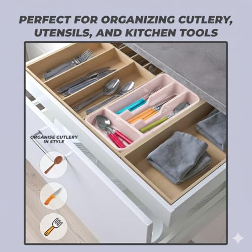 Ketayle Small Tier Cutlery Tray Classic Pink - BPA-Free Plastic, Food Safe, Non-Slip Base, Perfect for Drawer Organization, 33x17.5x4.3 cm, Durable and Easy to Clean - Image 3