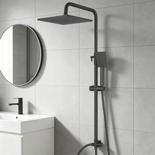Auralum Regendusche Komplettset ohne Armatur, Edelstahl Regendusche mit Messing-Wasserteiler, duschkopf, 250mmx250mm Überkopfbrause… – Ansicht 1