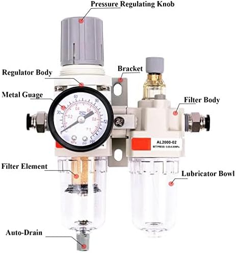 Control Pneumatics Compressed Air Filter Regulator Lubricator Combo Water Oil Trap Separator(3/8""), White