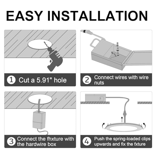 Image of 6Pack 6 Inch Ultra-Thin LED Recessed Ceiling Light with Junction Box and Night Light, 5CCT Selectable, 12W Canless Wafer Downlight, Super Bright 1050LM, Kitchen, Bathroom, Bedroom, FCC&ETL Listed