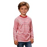 Ringelshirt Jungen Mädchen Rot-Weiss Karneval Breit Gestreiftes T Shirt - Langarmshirt Rundhalsausschnitt Sweatshirt Oberteile Lang Pulli Streifenshirt Karneval Faschingskostüme