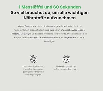 Vilgain Greens Mix | Superfood 13 Active Ingredients, Toxin Detox, Immunity Support & Digestive Support | Energy and Detoxification | Matcha, Co Q10 | Rich in Electrolytes, Adaptogens | 300 g