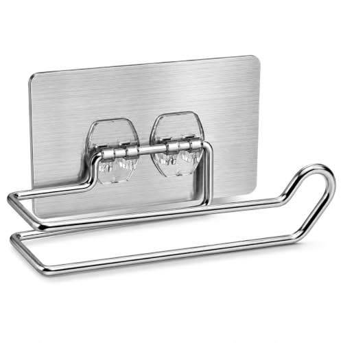 Image of Zollyss Self Adhesive Toilet Paper Holder, Stainless Steel Wall Mounted Tissue Roll Holder, No Drill Bathroom Roll Holder, Rust Proof Waterproof Double Bar Design, Silver