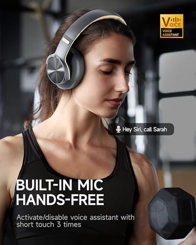 Picun B8 Bluetooth Headphones, 120H Playtime Headphones Wireless Bluetooth with 3 EQ Modes, Low Latency, Hands-Free Calls, Over Ear Headphones for Travel Home Office Cellphone PC (Ashen Golden) - 1