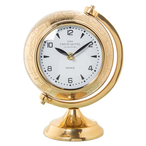 RELOJ 23361 SOBREMESA GLOBO TERRAQ. LATÓN DORADO BRILLO_24X16X20CM