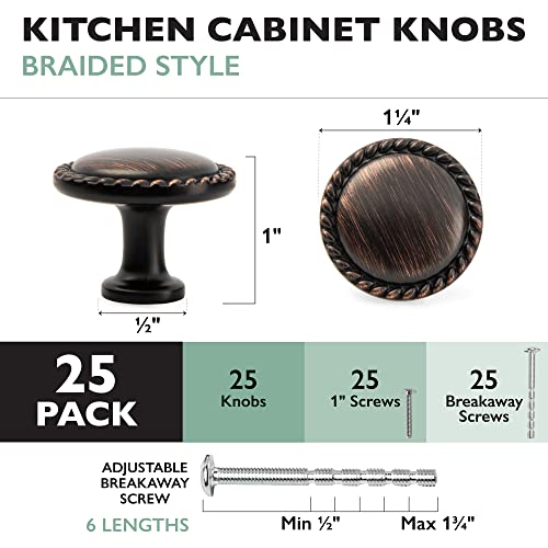 image for Ilyapa Oil Rubbed Bronze Kitchen Cabinet Knobs - Round Braided Drawer 