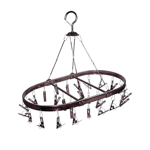 MACAJM Underwear Drying Rack with 26 Non-Slip Clips - Aluminum Hanging Drying Rack for Socks, Baby Clothes & Gloves | Wind-Resistant Hook & Space-Saving Oval Design (Dark Red) by MACAJM - Used condition - US$28.26