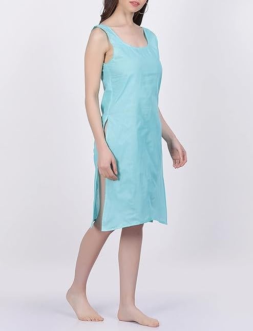 Image of Cotton Inner Slip camesole for Women, Full Length Inner for Chikankari Kurti, Women Indoor Dress Cotton Sleeveless Skirt (Color- Sky Blue)