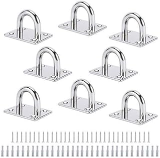 DasMarine 8 Pcs M8 Stainless Steel Pad Eye Plate, Staple Ring Hook Loop,U-Shaped Sail Shade Hardware,Wall Ceiling Hammock Hooks Hanger for Swing Suspension with 16 Pcs Screws,1.97" X 1.57" (8 PCS)