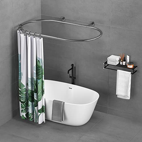 Image of Al alloy Oval Shower Curtain Rod Hoop Square Shape Bathroom Rod for Clawfoot Tub Free Standing Tubs (Silver)