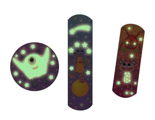 moses. Monster Nachtleuchtende Pflaster – 20 Heftpflaster in 3 Größen, mit Monster-Motiven & Leuchteffekt, Kinderpflaster in praktischer Pflasterbox aus Metall, für kleine Verletzungen & Wunden