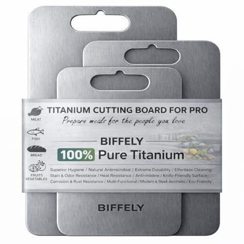 Titanium Cutting Board Set of 3, 100% Pure Titanium Cutting Boards For Kitchen, Best Non Toxic chopping board, Dishwasher safe, Hygiene and Durability for Meat and Vegetables (16'L x 10'W (XL+L+M))