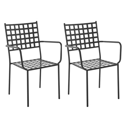 LOLAhome Pack 2 Silla de jardín Cartago Negra | Estilo Hierro Forjado | Contract, Resistentes y Duraderas | Apilable y con Brazos | 56x61x90 cm | para Exterior, jardín, terraza | Cartago