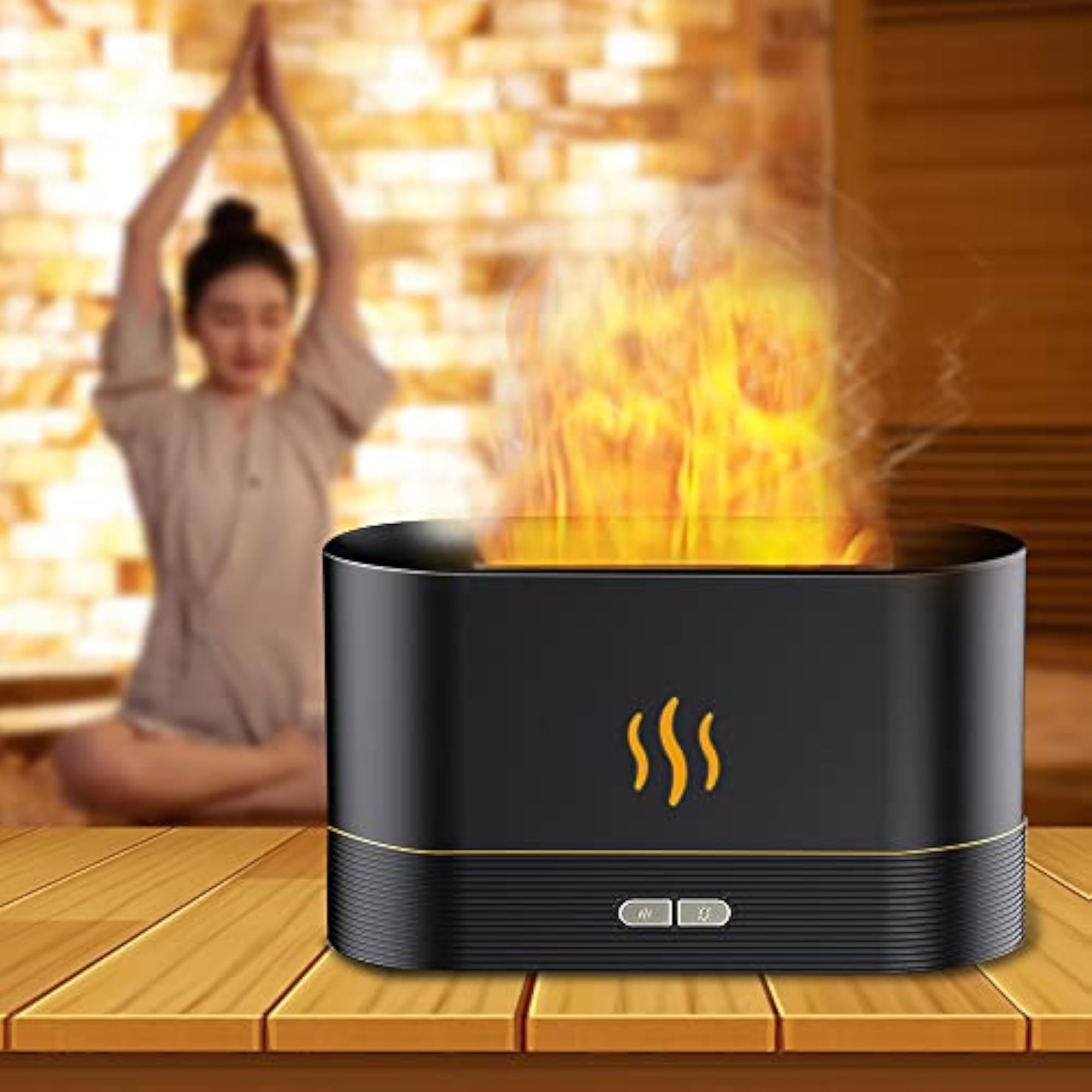 Aroma Diffuser with Flame Light Mist Humidifier, Black
