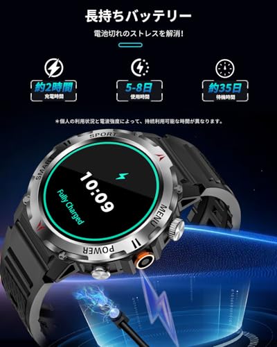 スマートウォッチ【2026最新 軍用規格】Bluetooth通話 Line/メッセージ通知 IP68防塵防水 1.46インチ大画面 400mAh長持ちバッテリー 100+運動モード アプリのGPS連動可能スポーツウォッチ 300+文字盤 カメラ制御 音楽制御 音声アシスタント 歩数計 腕時計 目覚まし時計 天気予報 iPhone/アンドロイド対応 Smartwatch（ブラック）