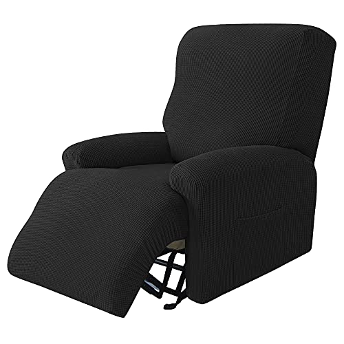 Stretch Recliner Cover, 4-Piece Sofa Covers Thick Single Seat Couch Cover Soft Jacquard Recliner Slipcover (Black) #TOP24
