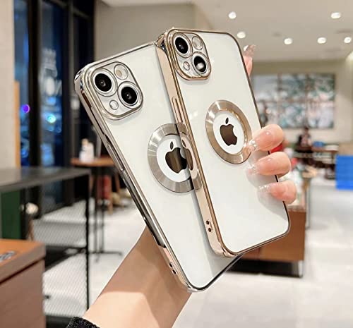 Image of MIDOS Silicone Back Cover Ring Logo Cut For Magsafe Compatible With iPhone 14 Plus Lens Protection Chrome Back Case Cover For-iPhone 14 Plus (2022) 6.7[Gold ]
