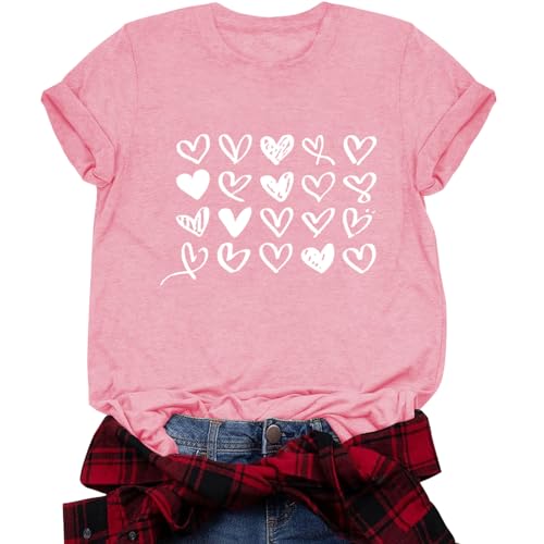 Image of Valentines Shirts for Women Valentine Love Heart Printed Graphic Tshirt Cute Girls Casual Top