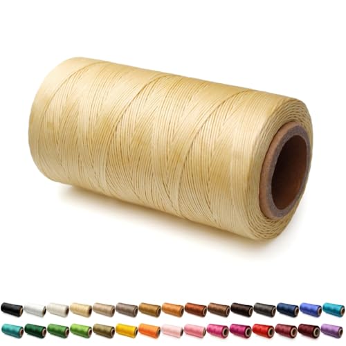 Flat Waxed Thread for Leather Sewing Wax String Polyester Cord Craft Stitching Bag Bookbinding Sail Bracelet Braid Jewelry DIY (0.5mm 100D, Apricot)