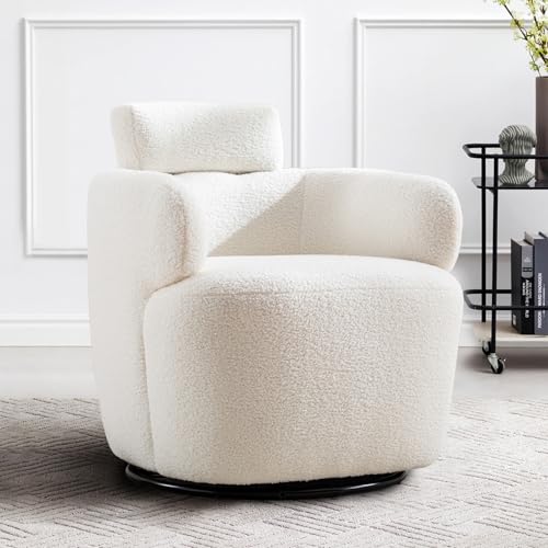 obmedin Small Swivel Accent Chair, 360°Barrel Boucle Round Modern Armchair,
