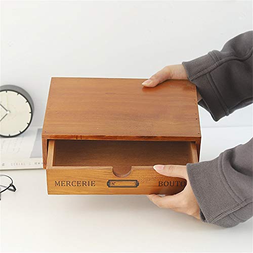 Baffect Desktop Schubladenbox Holz 1 Stöckig Aufbewahrungsbox mit Schubladen vintage Schmuckkästchen Holzkästchen Holzbox mit Schubfach Organizer holz Tischkommode zur Aufbewahrung, 1 Etage - 4