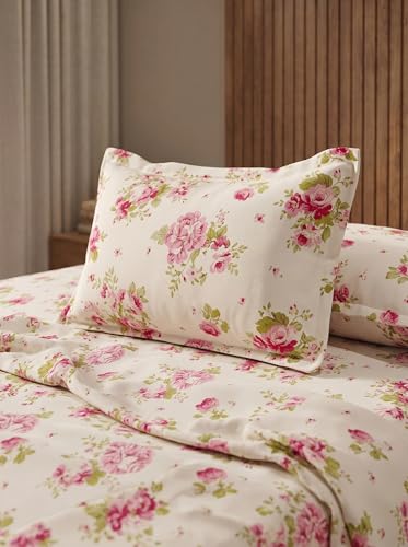 Image of DDECOR Live Beautiful 100% Compact Combed Cotton Floral King Flat Bedsheet with 2 Pillow Covers | Rotary Print 145TC | Perfect for Everyday Bedroom Use | Cresta Collection | 2.24 x 2.54 M|Pink Yarrow