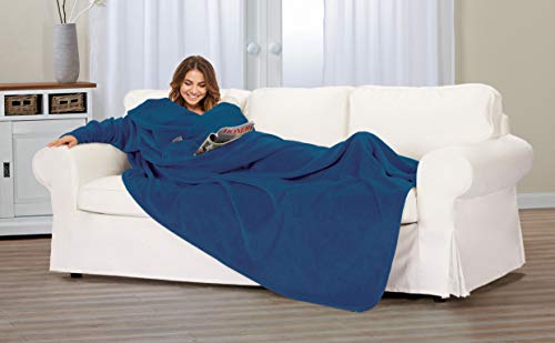 Gözze - Premium Kuscheldecke mit Ärmeln und Brusttasche, 150 x 240 cm - Marineblau – Ansicht 4