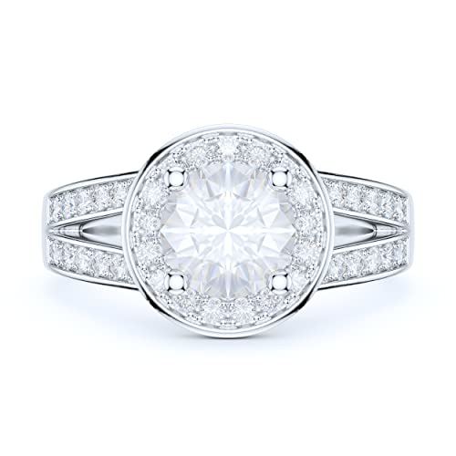 Prstani Sterling Silver Split Shank 1Ct Simulated Round Brilliant Cut Diamond Halo Promise Engagement Ring (9.5) #TOP1