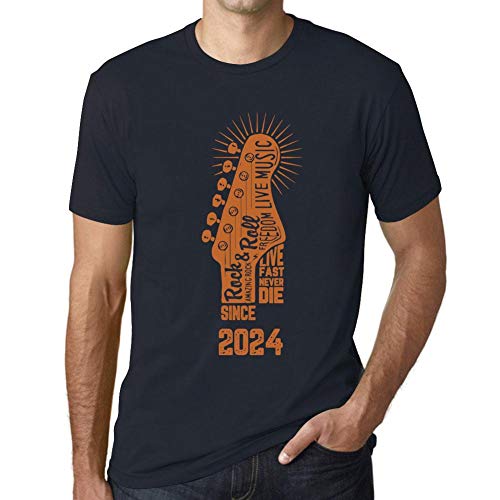 Men's Graphic T-Shirt Live Fast, Never Die Guitar and Rock & Roll Since 2024 Vintage Eco-Friendly Short Sleeve Novelty Tee Navy