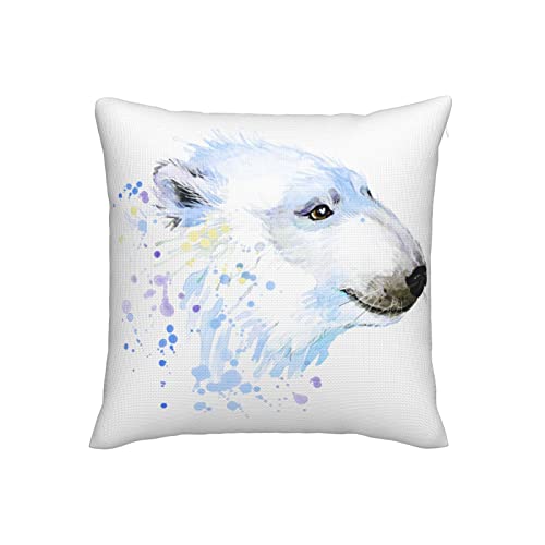 Watercolor Polar Bear Throw Pillow Covers Decorative Animal Square Pillowcase 18 X 18 Inch With Hidden Zipper Customized Linen Cushion Cases For Sofa Bedroom Living Room Office Car Decor (No Inserts) #TOP18