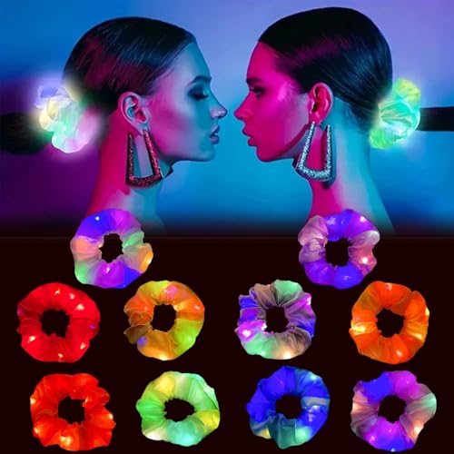 10 PCS Leuchtende Haargummis Leuchtende Haarbänder LED Haarbänder mit 3 Licht Modi Elastische Leuchtende Seile Haargummis Leuchtender Haarschmuck Neon Haargummi für Karneval Neujahr Party Weihnachten