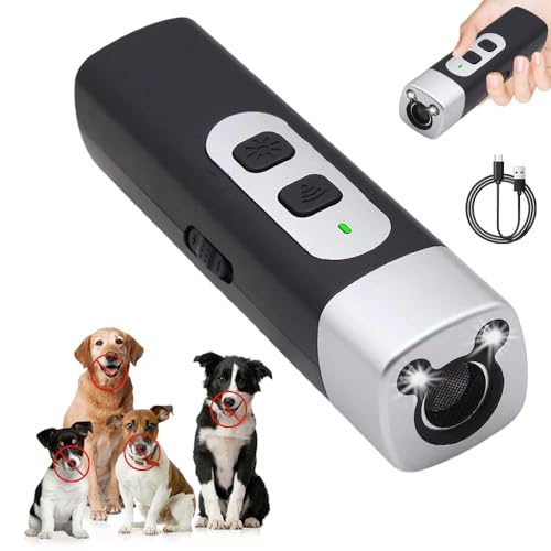 RIRIDAMAI Anti Bell Device Dogs, Ultrasonic Dog Repellent, Rechargeable Anti-Barking Ultrasonic Device with 3 Adjustable Frequencies, LED Torch for Small Large Dogs, Indoor Outdoor Dog