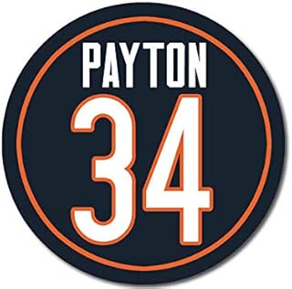 MAGNET 4x4 inch Round Bears Classic #34 WALTER PAYTON Sticker (Number Chicago da) Magnetic vinyl bumper sticker sticks to any metal fridge, car, signs