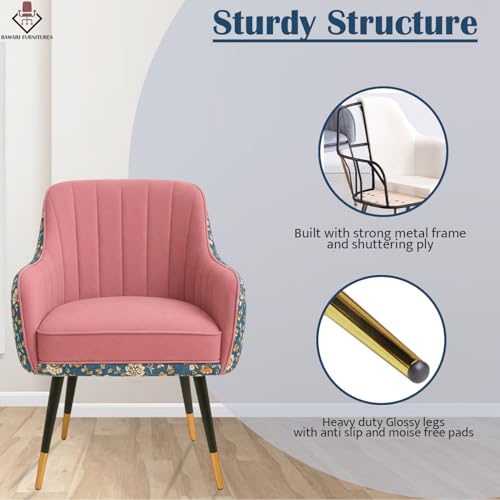 Image of Set of 2 Accent Chair for Living Room | Modern Armchair in Soft Velvet Fabric with Sturdy Legs | Premium Chair for Home Living Room Bedroom Restaurent | (Dual Fabric, Pink)