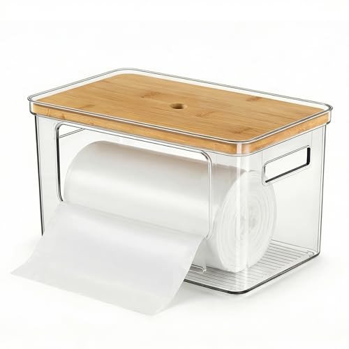 Trash Bag Dispenser, Stackable with Bamboo Top – Extra Large Garbage Bag Holder & Under Sink Organizer for Kitchen, Laundry Room, Pantry Organization and Storage