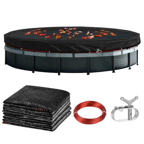 27.8FT Round Leaf Net Cover for 24FT Above Ground Pools - Heavy-Duty with Winch & Cable Blocks Leaves & Debris (Black)