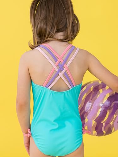 Image of RuffleButts Girls UPF50+ Sun Protection Tie Shoulder /Cross Back One Piece Swimsuit