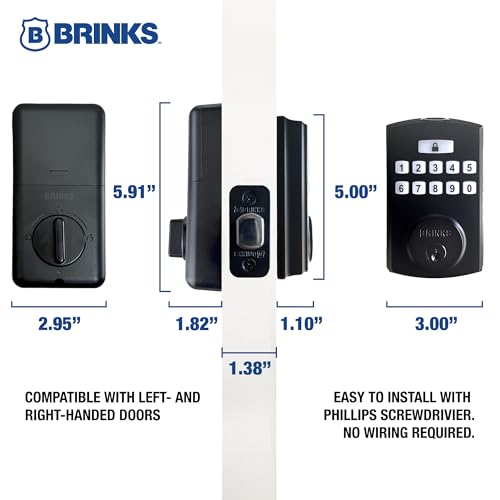BRINKS Security Door Locks, High-Security Keyless Entry, Smart Electronic Door Lock with Deadbolt, Up to 50 Codes, Automatic Locking (Deadbolt, Matte Black) thumbnail 3