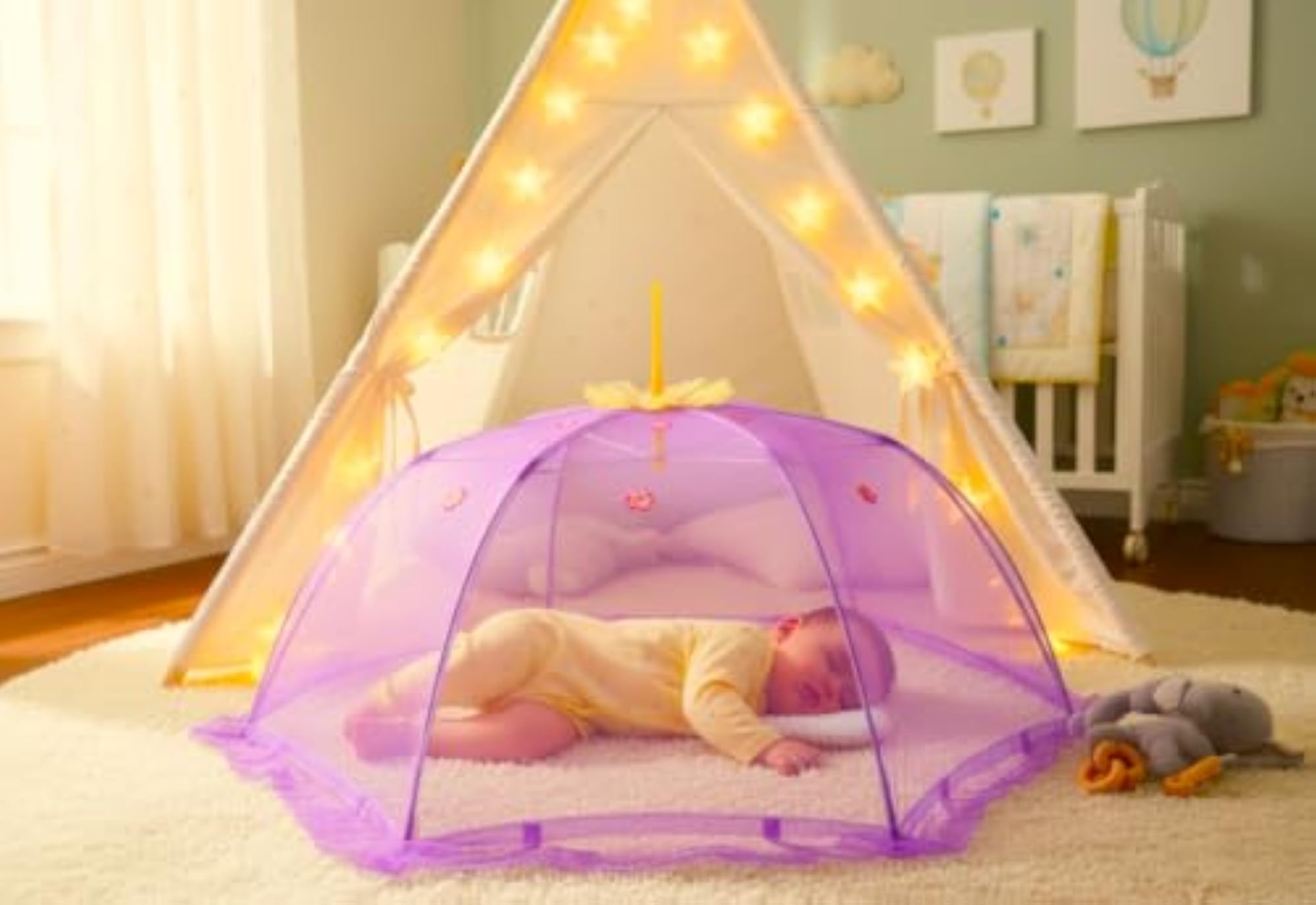 Baby Mosquito Net Tent, Foldable Dome, Pink Floral Design