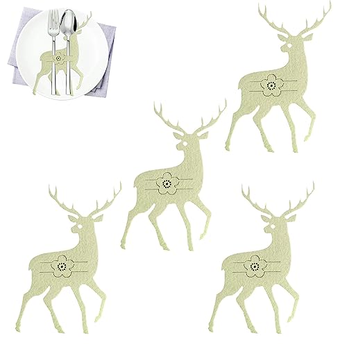 Povanjer Bolsillo para Cubiertos de Navidad - Bolsas para Cubiertos Elk 4 uds. Porta Herramientas, Porta Cuchara de Navidad Reutilizable, Porta Herramientas, Bolsa para Tenedor, decoración para