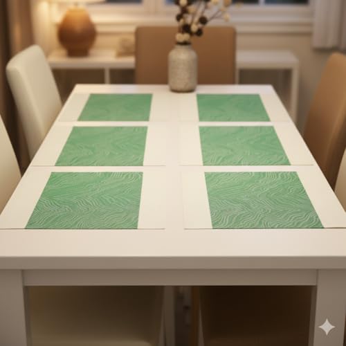 Image of YELONA Placemats Set of 6, Heat-Resistant Woven Vinyl Table Mats, Non-Slip & Washable Dining Tablemats for Kitchen & Dinner Decor, Jade Green (45cm x 30cm)