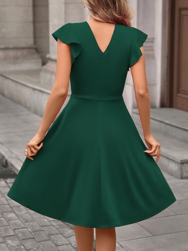 Image of MSLG Women's Fit and Flare Ruffle Short Sleeves Dresses Work V-Back Cocktail Semi Formal A Line Dress with Pockets 842