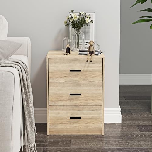 URBNLIVING 3 Drawer Wooden Bedroom Bedside Cabinet (Oak Carcass + Oak Drawers)