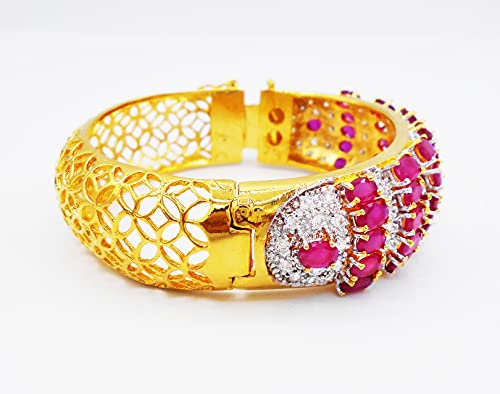 Gorgeous 22K 23K 24K Thai Baht Yellow Gold Plated Women Rare Thai Cubic Zirconia Cz Aaa Syn Ruby Bracelets Cuff Bangle 5.5 Cm #TOP4
