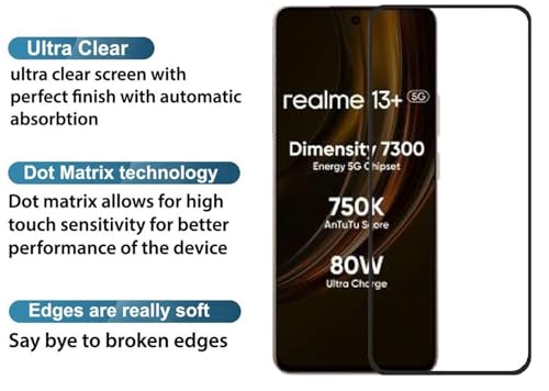 Image of 100FIT Tempered Glass For Realme 13 Plus 5G With Full Glue Edge-to-Edge Protector And Easy Installation Kit