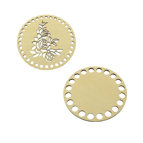 PZRT 1 Set Circular Wood Slice Cross Stitch Accessories - Circular Wooden Basket Base Crochet Hook Knitting Bottom Plate Handmade DIY Craft Bag