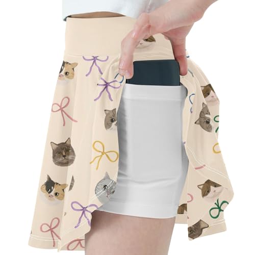 Girls Skorts High Waist Athletic Skirts with Shorts Ribbon Cat Stretchy Teens Performance Tennis2