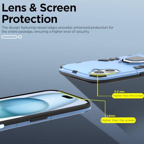 Image of Pikkme D5 Tough Armor Back Cover | 360 Protection Case | Ring Holder Stand Bumper Case for iPhone 16 (Blue)
