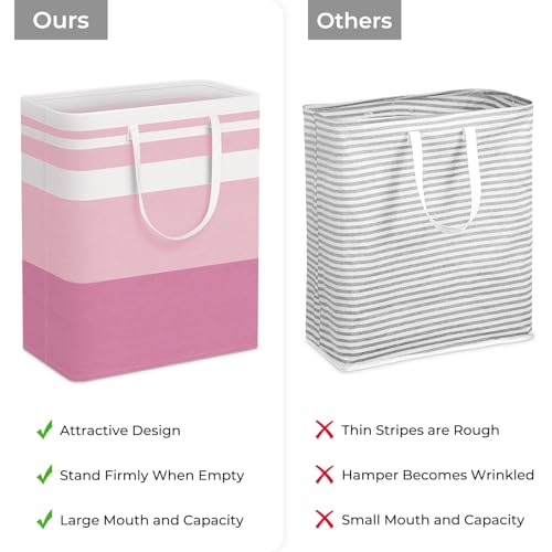 HomeHacks 2 Pack Large Laundry Baskets, Waterproof, Freestanding Laundry Hampers, Collapsible Clothes Hamper with Reinforced Handles in Laundry, College Dorm, Bathroom, Bedroom (Pink, 125Lx2)
