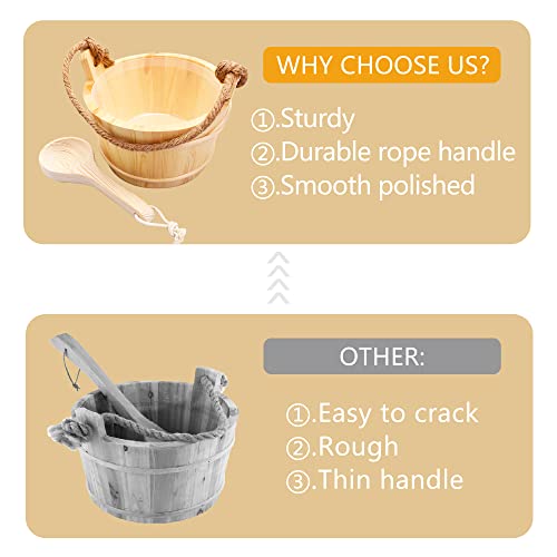 Sauna Bucket and Ladle 5 Liter (1.3 Gallon), Finnish Pine Wooden Sauna Accessories with Handmade Sauna Bucket, Plastic Liner and Rope Handle - Image 2